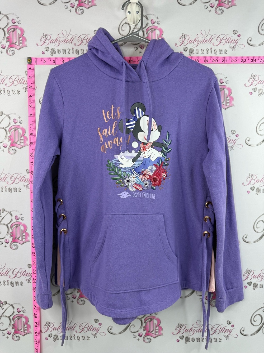 Disney cruise line sweater hoodie Purple Minnie Mouse Lace-Up Hoodie let’s sail